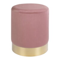QUVIO Poef – Roze Fluweel – Messingkleurige Basis – Ø34×43 cm
