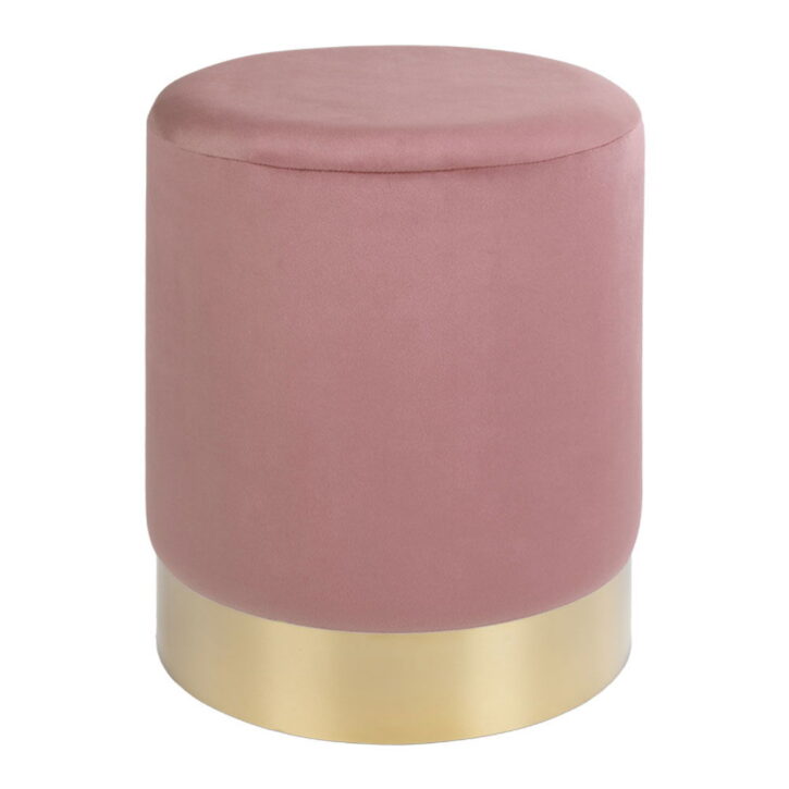 QUVIO Poef – Roze Fluweel – Messingkleurige Basis – Ø34×43 cm