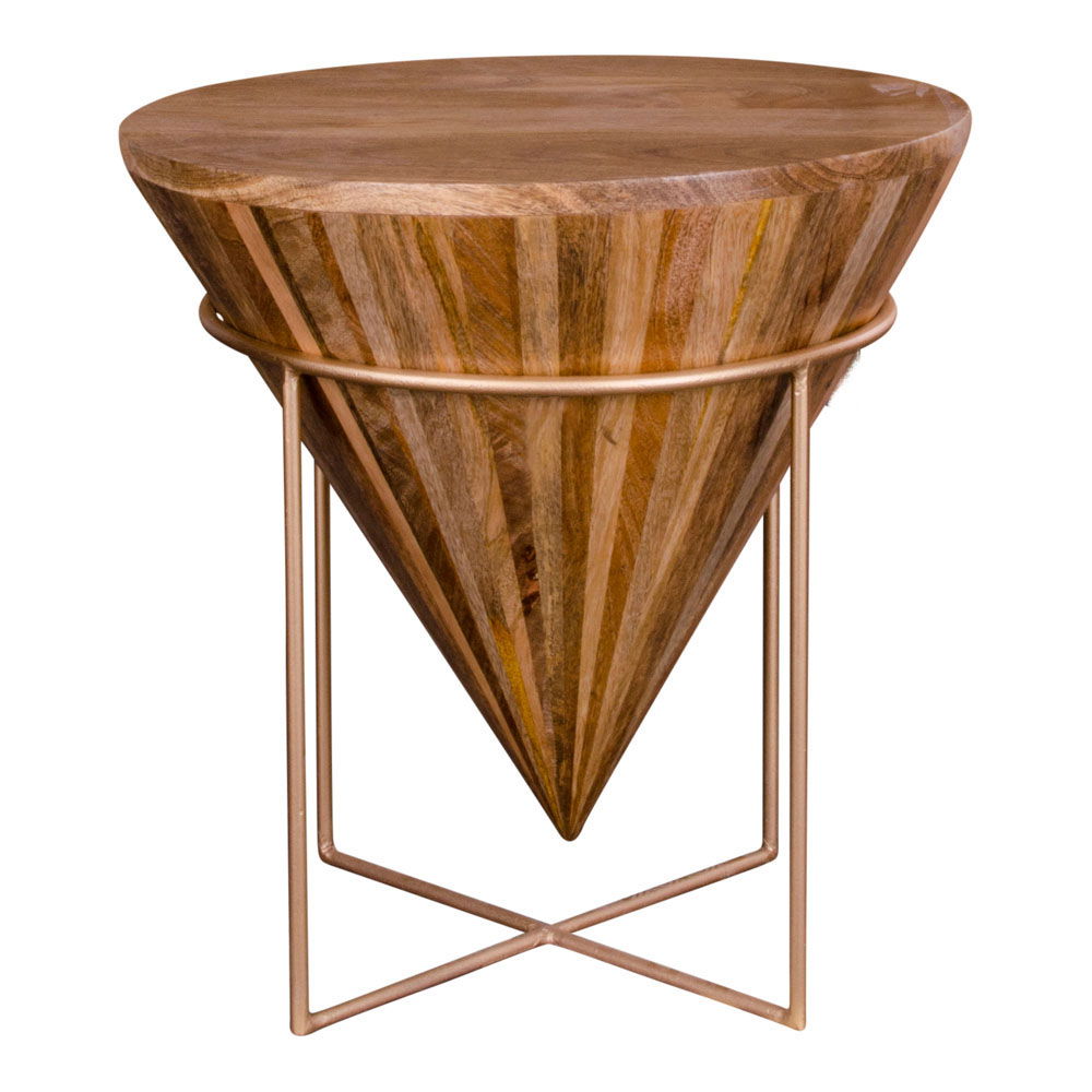 QUVIO Salontafel – Mangohout – Stalen Frame – Ø45×45 cm – Naturel