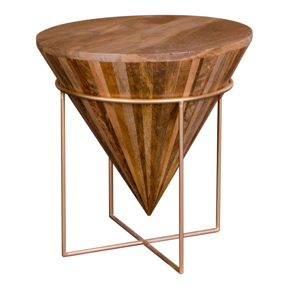 QUVIO Salontafel – Mangohout – Stalen Frame – Ø45×45 cm – Naturel