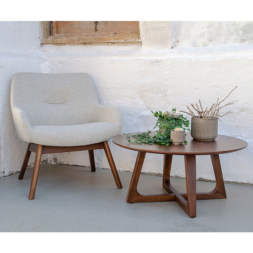 QUVIO Salontafel – Hoogwaardig MDF – Walnootfineer – Bruin – 75 cm Diameter