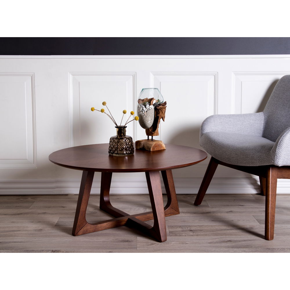 QUVIO Salontafel – Hoogwaardig MDF – Walnootfineer – Bruin – 75 cm Diameter