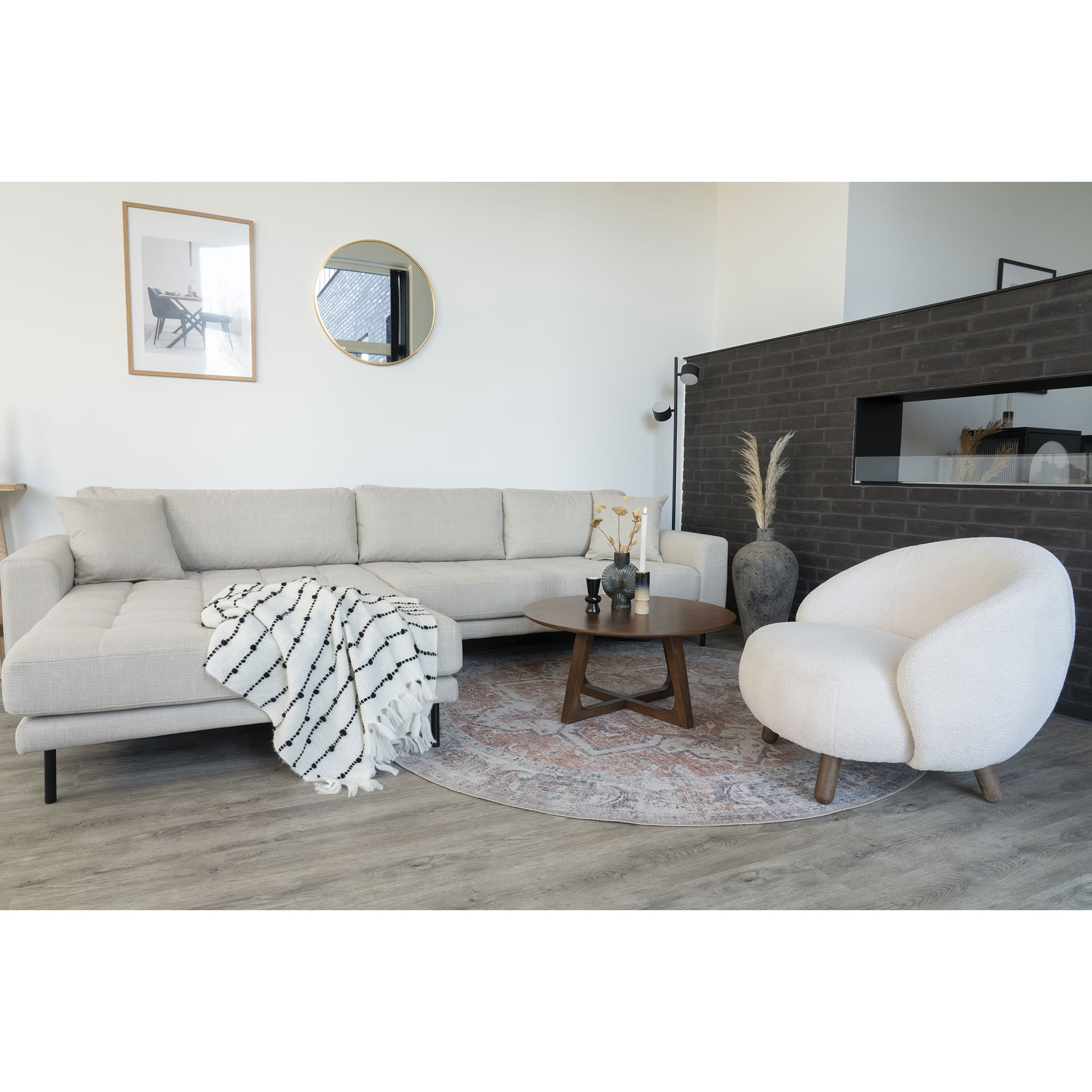 QUVIO Salontafel – Hoogwaardig MDF – Walnootfineer – Bruin – 75 cm Diameter