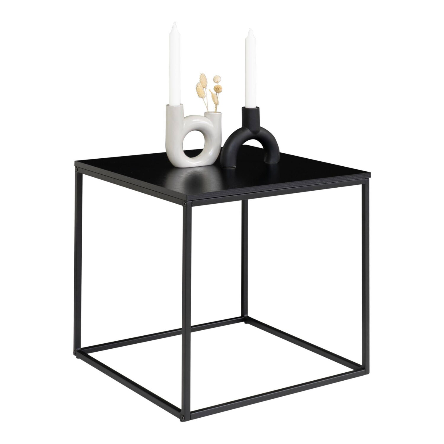QUVIO Bijzettafel Gothenburg – Zwart – 45x45x45 cm – Staal en Spaanplaat