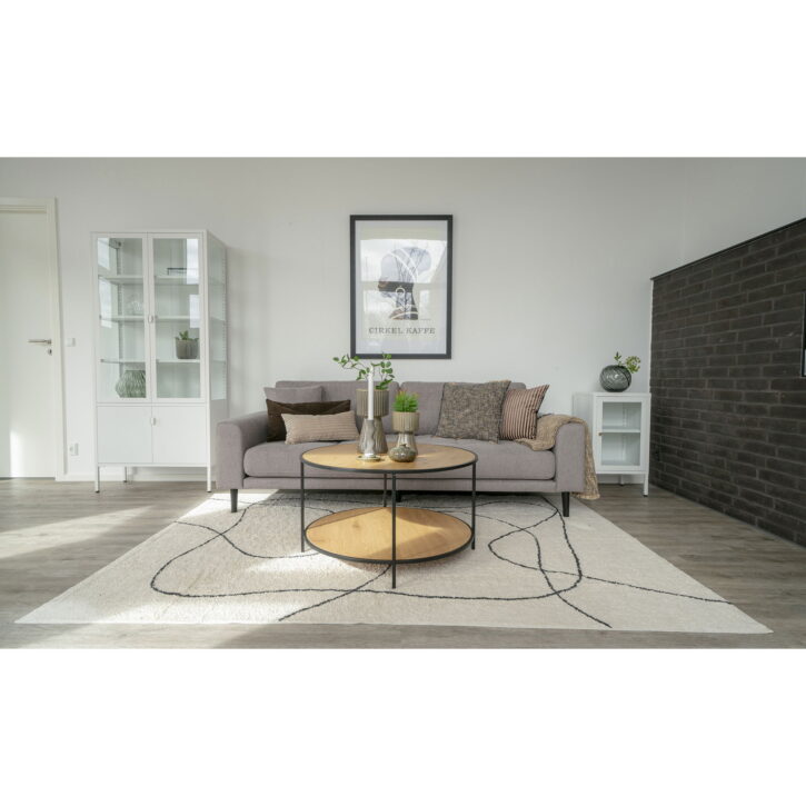 QUVIO Salontafel Gothenburg – Eikenhouten look – Zwart frame – Ø80×45 cm