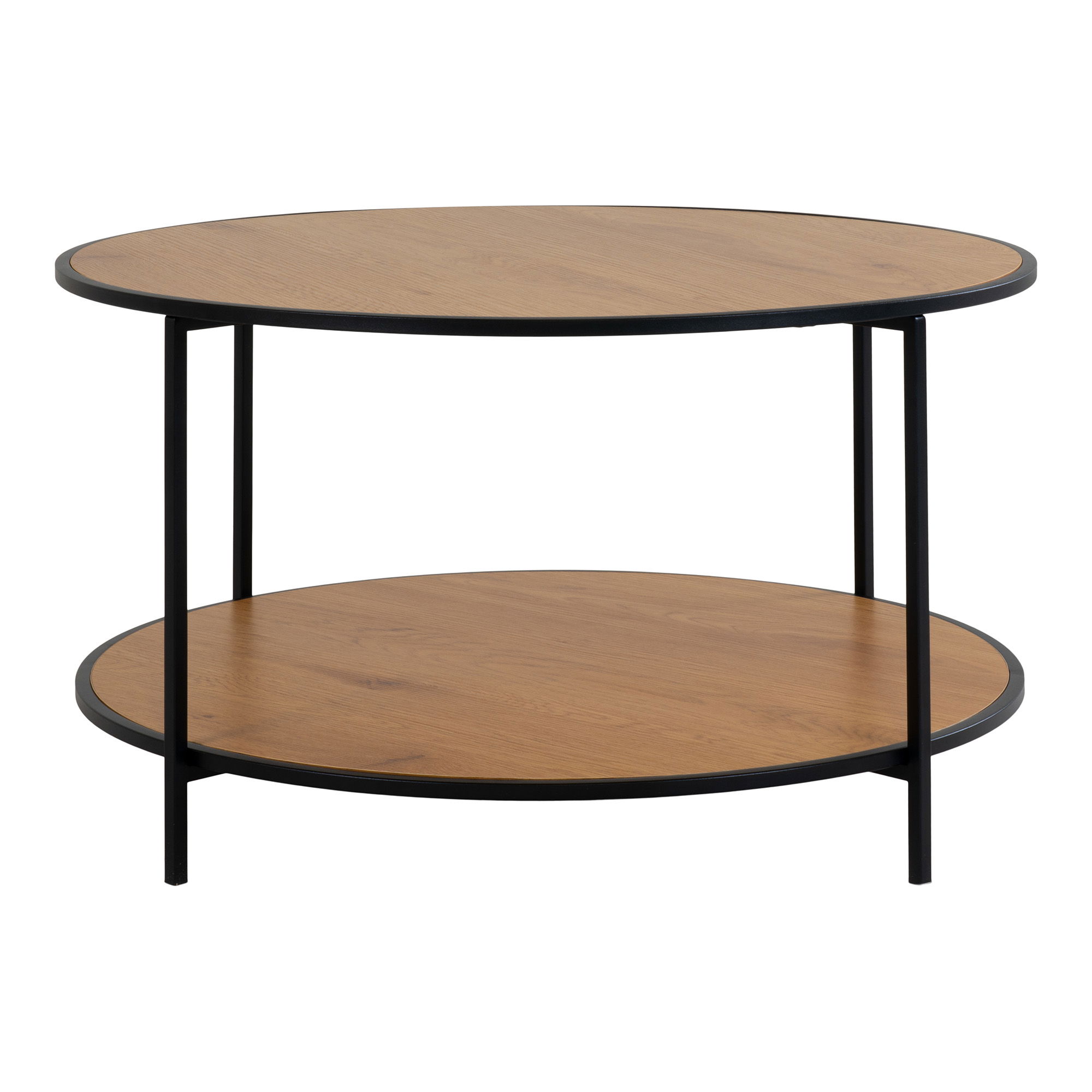 QUVIO Salontafel Gothenburg – Eikenhouten look – Zwart frame – Ø80×45 cm