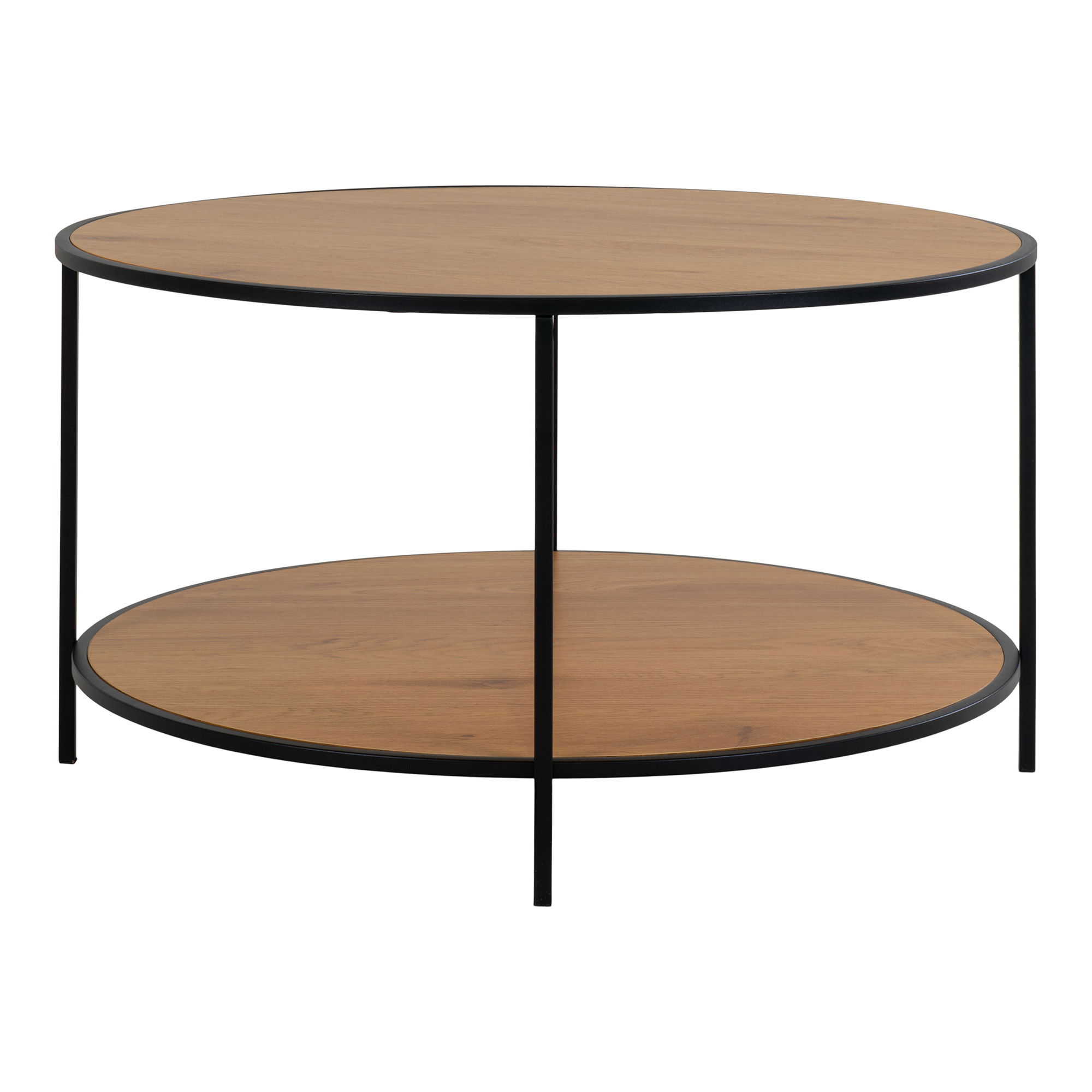 QUVIO Salontafel Gothenburg – Eikenhouten look – Zwart frame – Ø80×45 cm