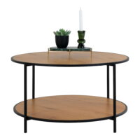QUVIO Salontafel Gothenburg – Eikenhouten look – Zwart frame – Ø80×45 cm
