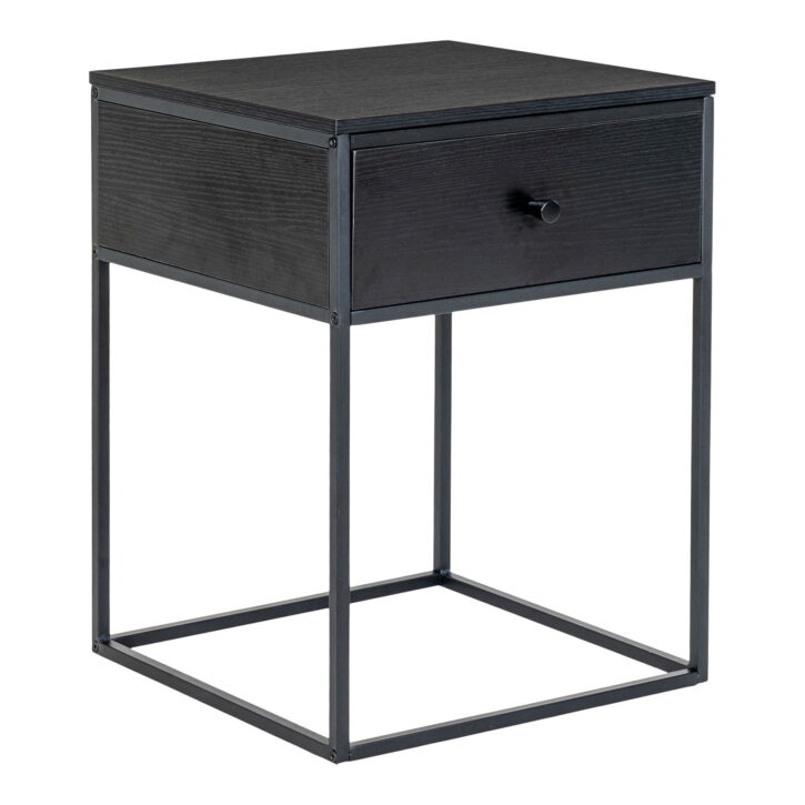 QUVIO Nachtkastje zwart – Zwart – Staal – 40x40x55 cm – 1 lade