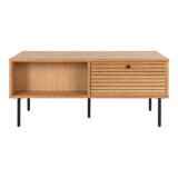 QUVIO Salontafel Tallinn – Eikenfineer – Zwarte metalen poten – 2 lades