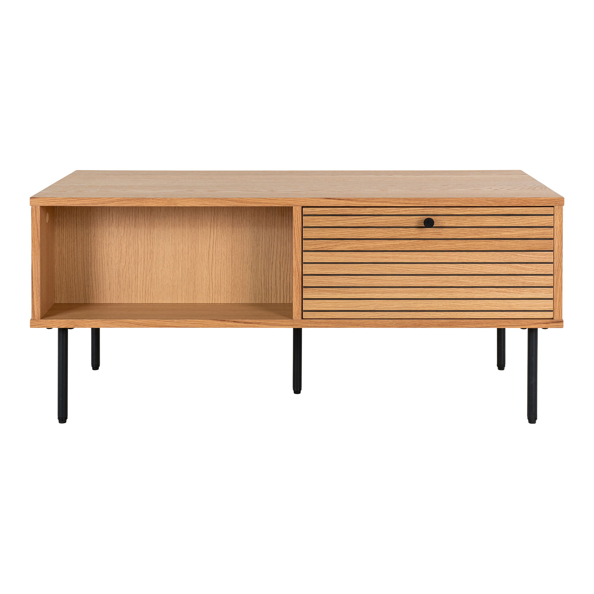 QUVIO Salontafel Tallinn – Eikenfineer – Zwarte metalen poten – 2 lades