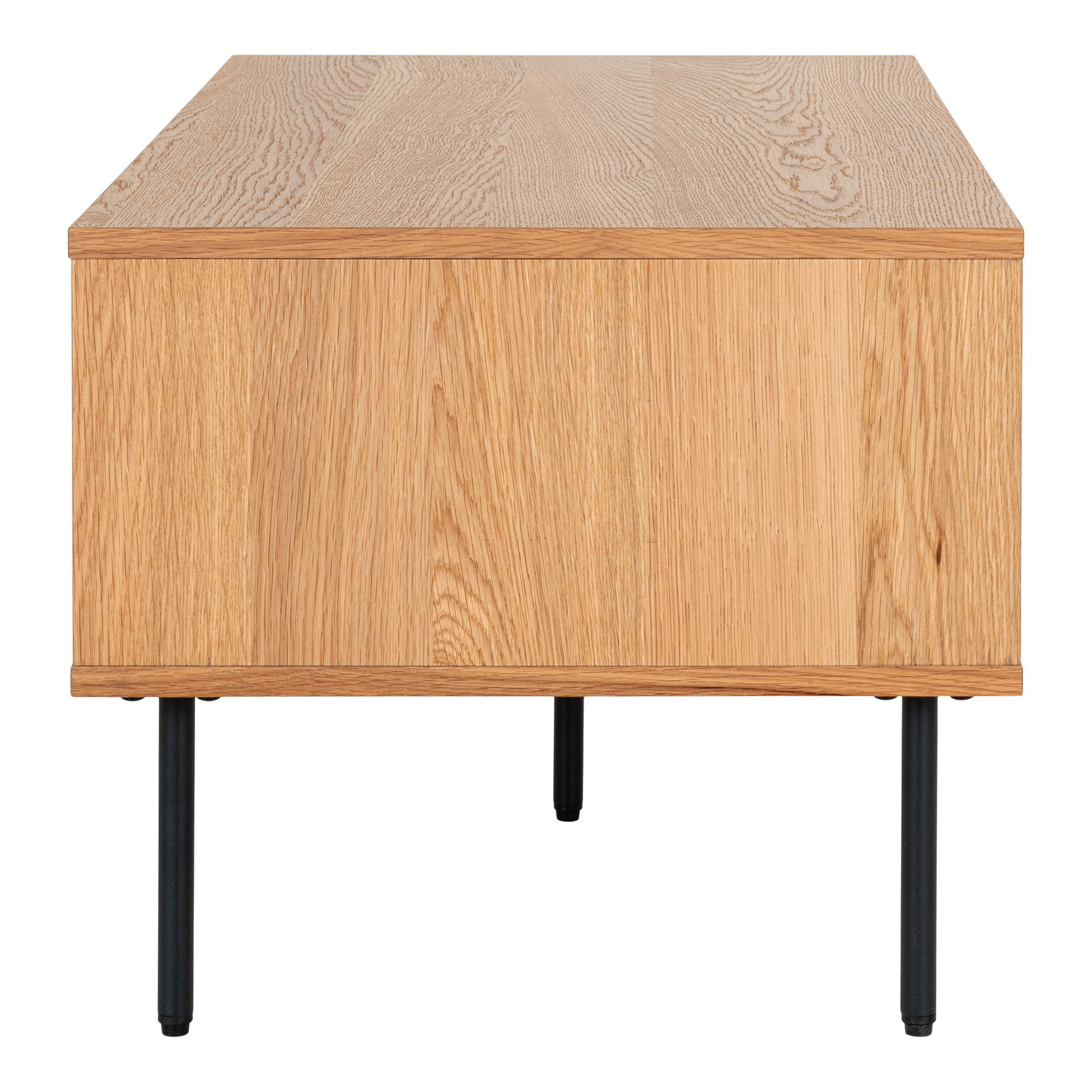 QUVIO Salontafel Tallinn – Eikenfineer – Zwarte metalen poten – 2 lades