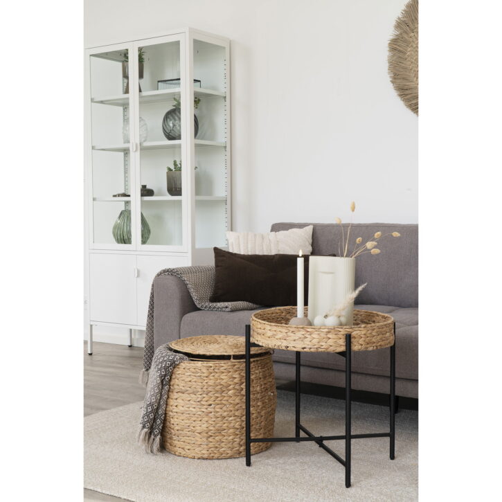 QUVIO Bijzettafel – Naturel – Zwart  – Metaal – Waterhyacint