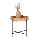 QUVIO Bijzettafel – Naturel – Zwart  – Metaal – Waterhyacint