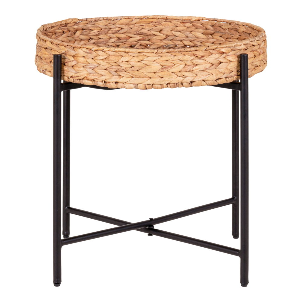 QUVIO Bijzettafel – Naturel – Zwart  – Metaal – Waterhyacint