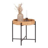 QUVIO Bijzettafel – Naturel – Zwart  – Metaal – Waterhyacint