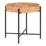 QUVIO Bijzettafel – Naturel – Zwart  – Metaal – Waterhyacint