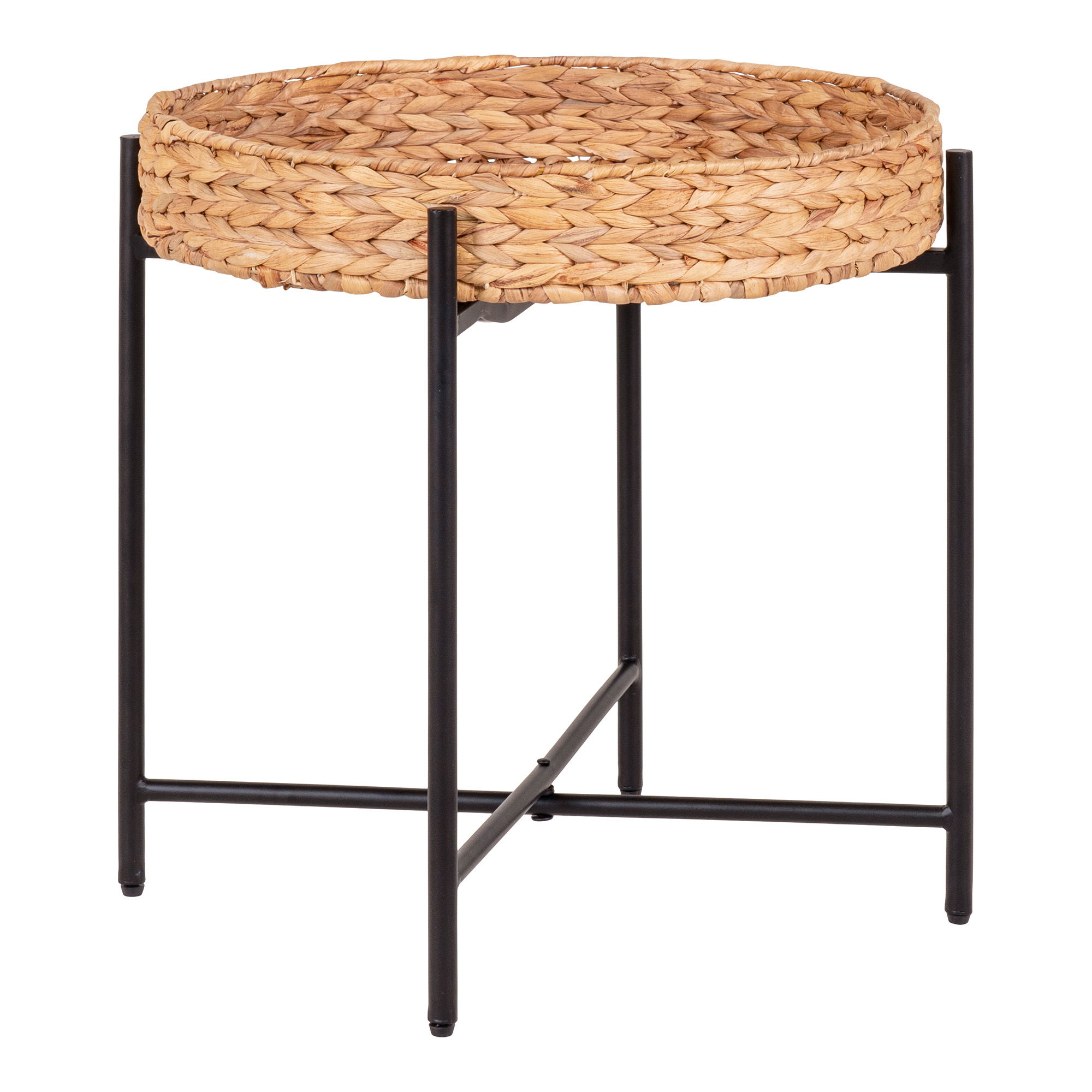 QUVIO Bijzettafel – Naturel – Zwart  – Metaal – Waterhyacint