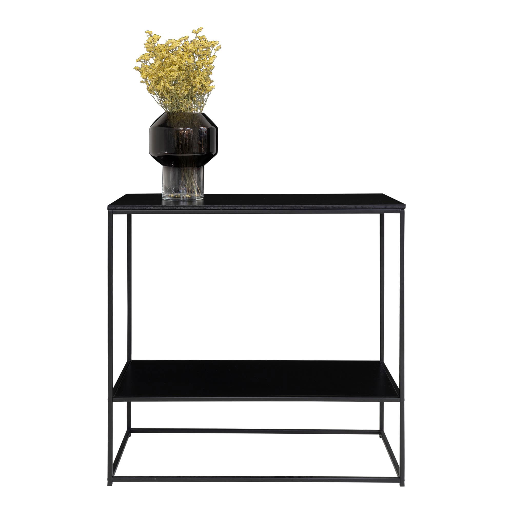 QUVIO Bijzettafel industrieel – 2 Planken  – 80x36x80 cm – Staal – Zwart