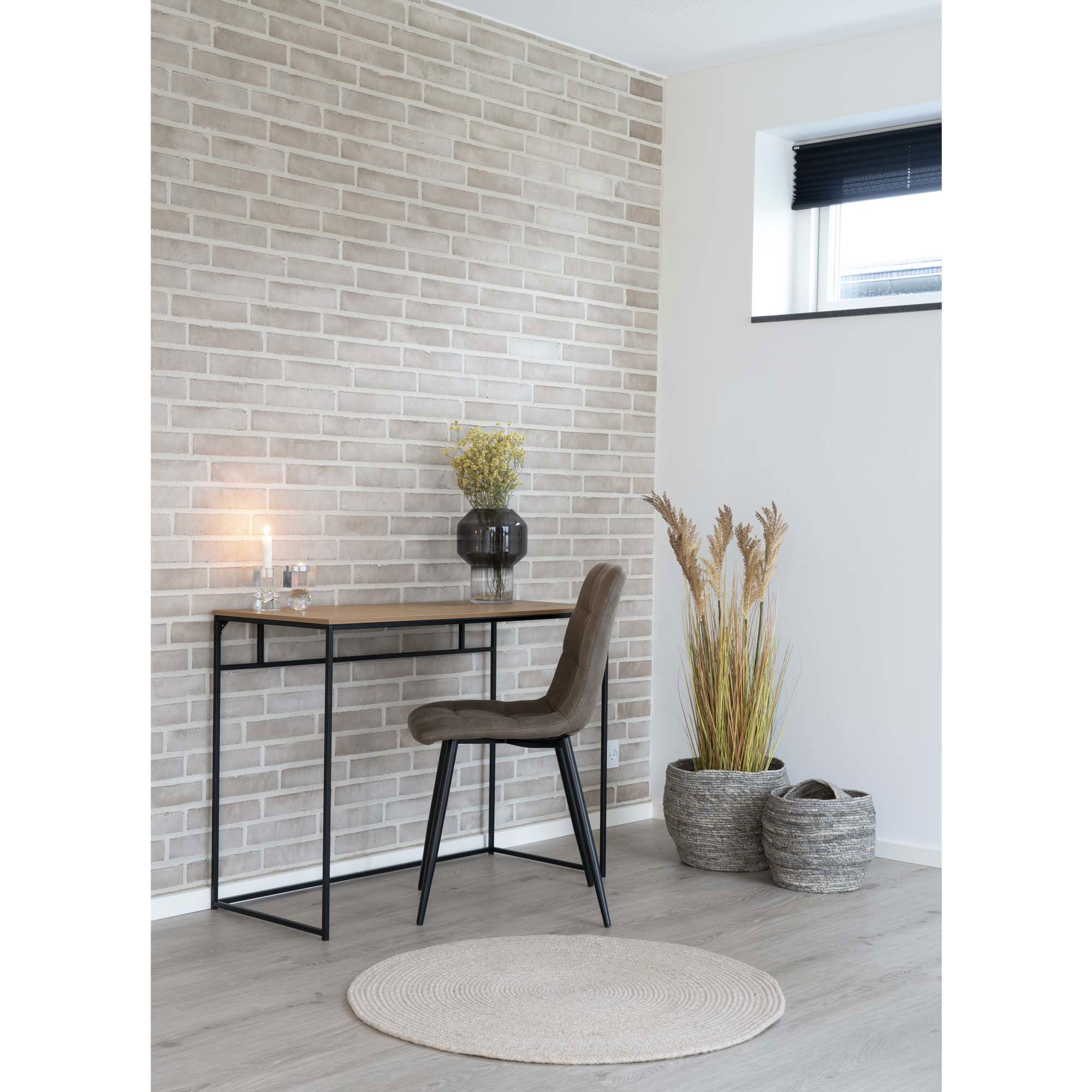 QUVIO Bureau eikenlook – Staal – Natuurlijke Eiken Look