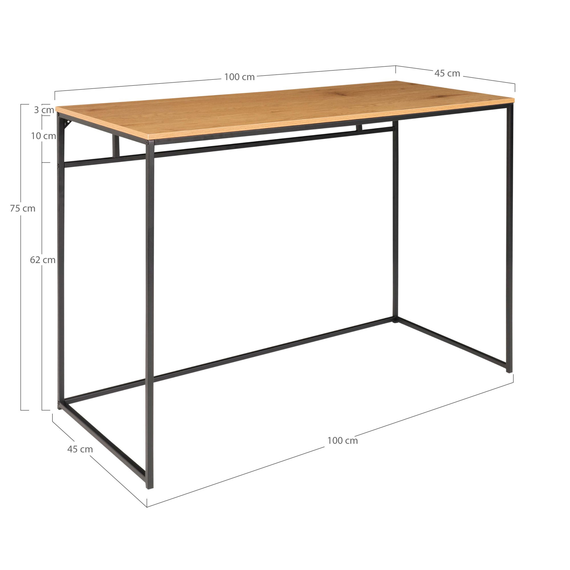 QUVIO Bureau eikenlook – Staal – Natuurlijke Eiken Look