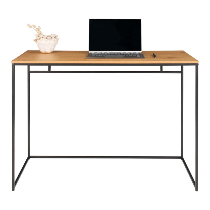 QUVIO Bureau eikenlook – Staal – Natuurlijke Eiken Look