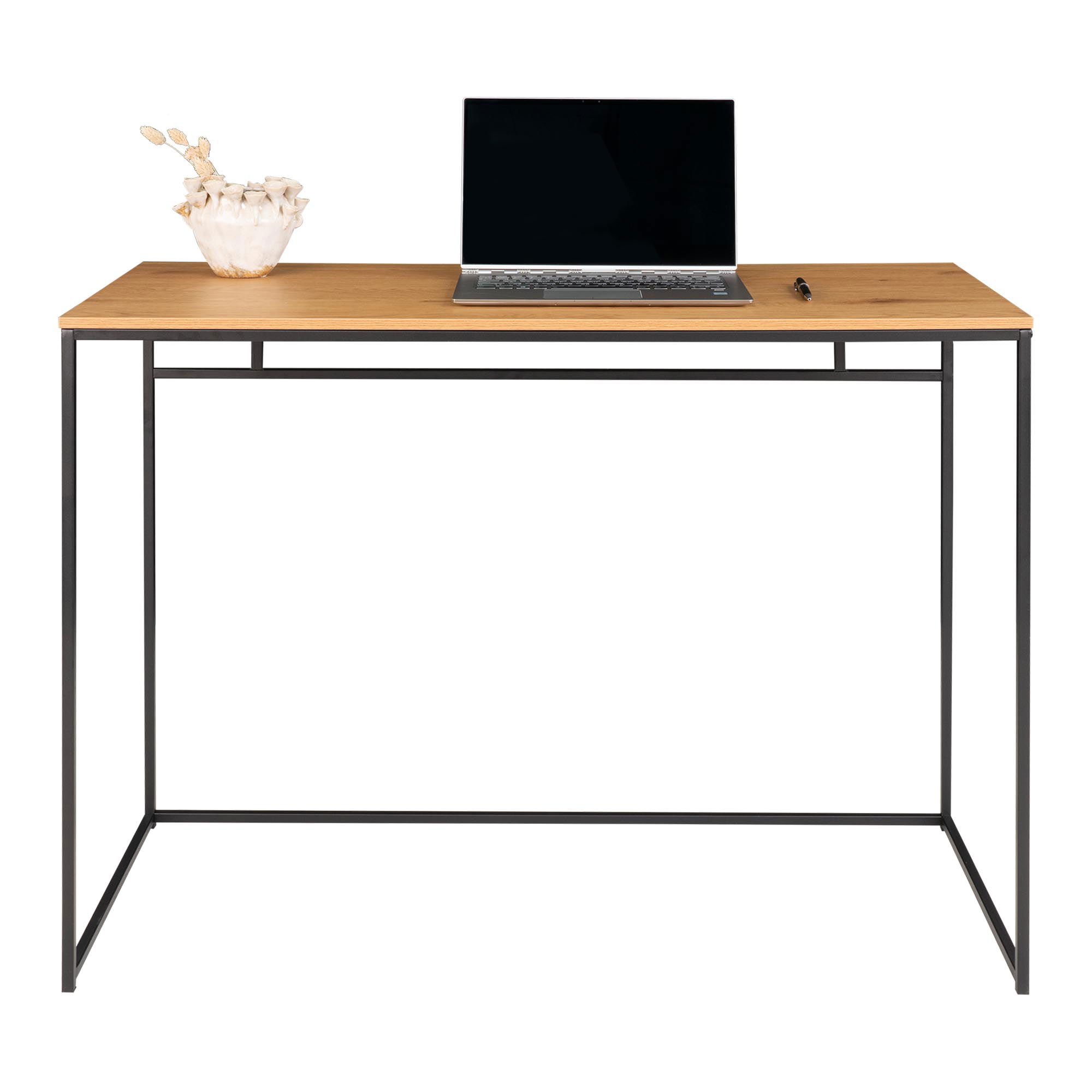 QUVIO Bureau eikenlook – Staal – Natuurlijke Eiken Look