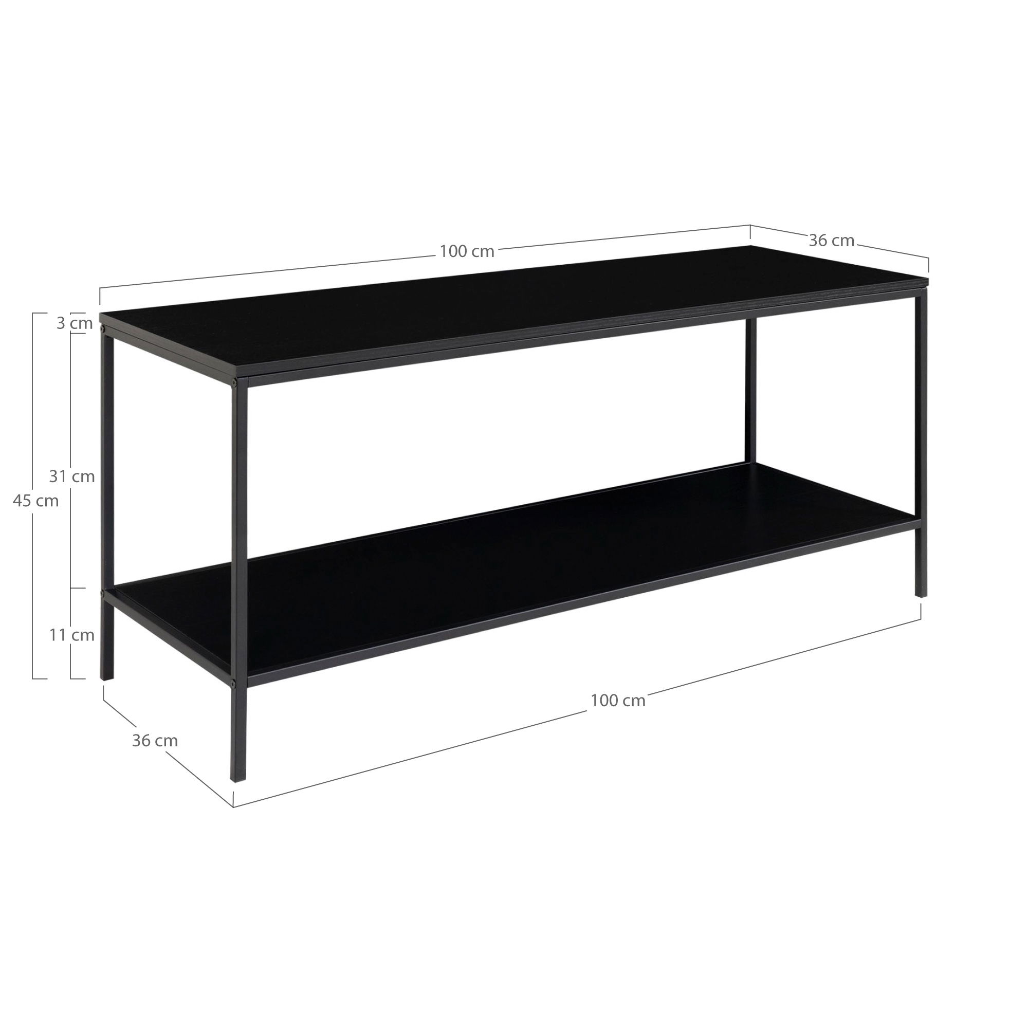 QUVIO TV-Meubel industrieel – Zwart – Staal – 2 Planken