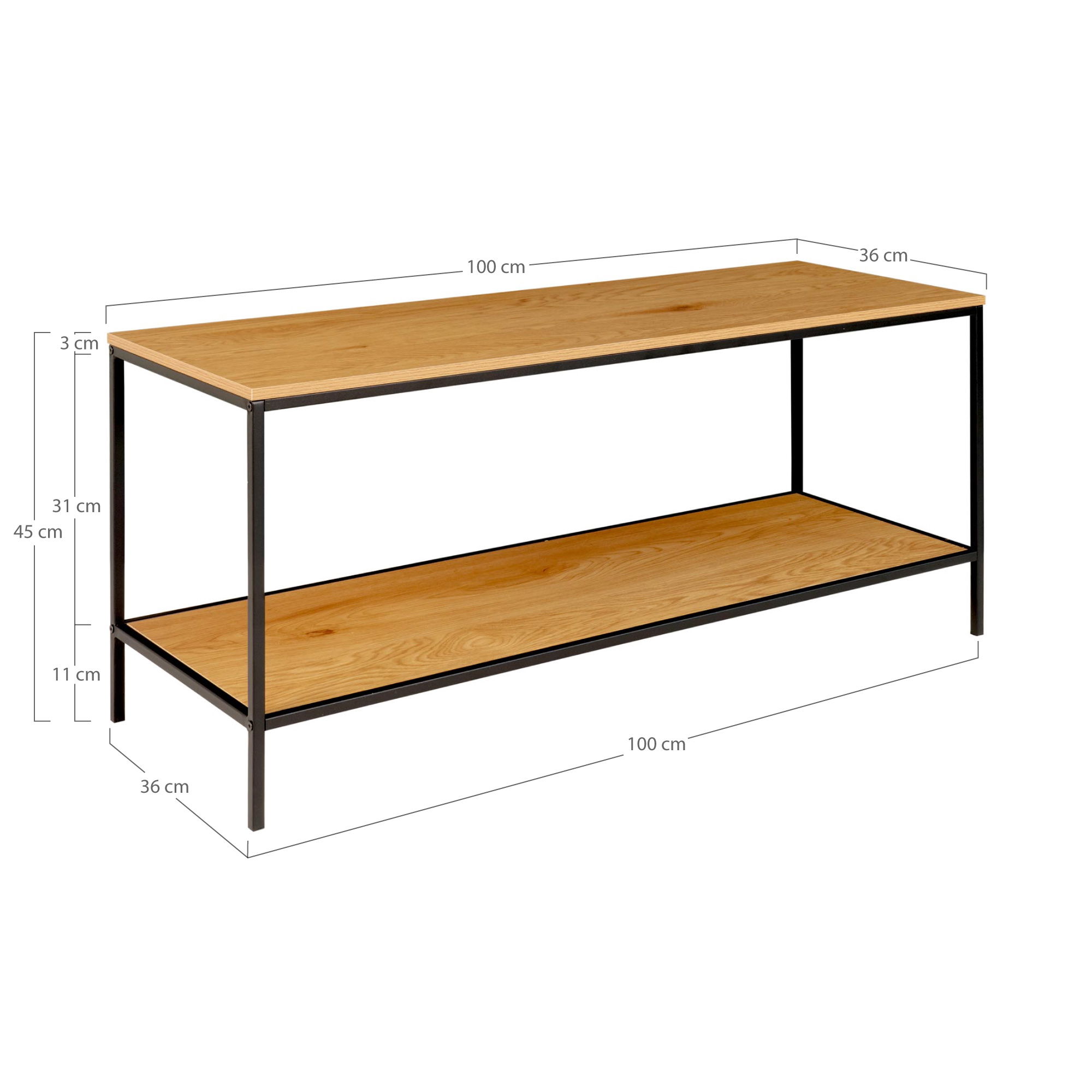 QUVIO TV-Meubel – Eiken look – Staal – 100x36x45 cm