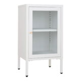 QUVIO Stijlvolle Kast – Bijzetkast Praag – Wit – 38x35x70 cm – Staal en Glas