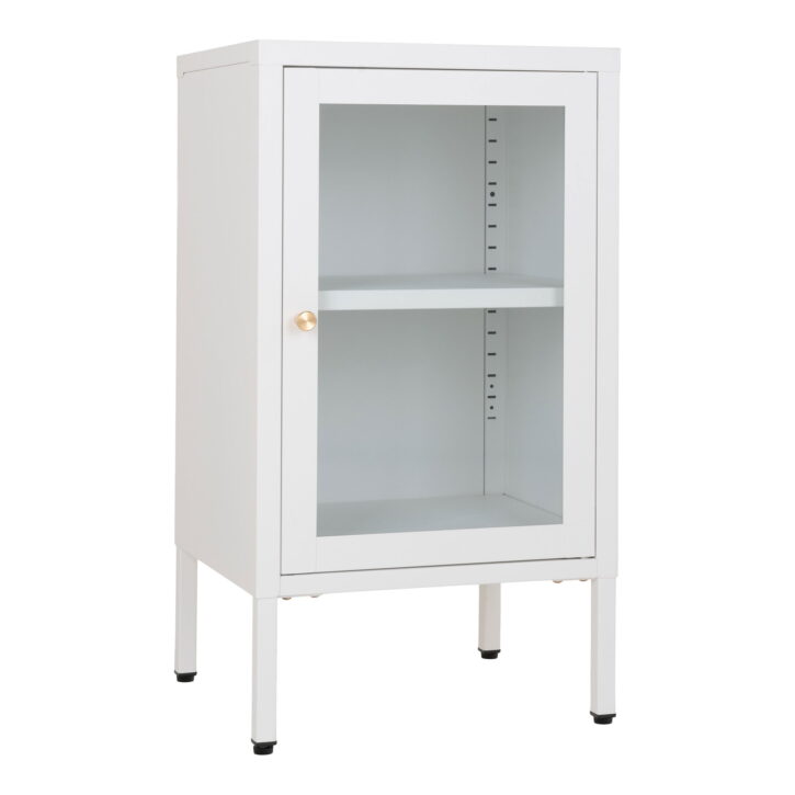 QUVIO Stijlvolle Kast – Bijzetkast Praag – Wit – 38x35x70 cm – Staal en Glas