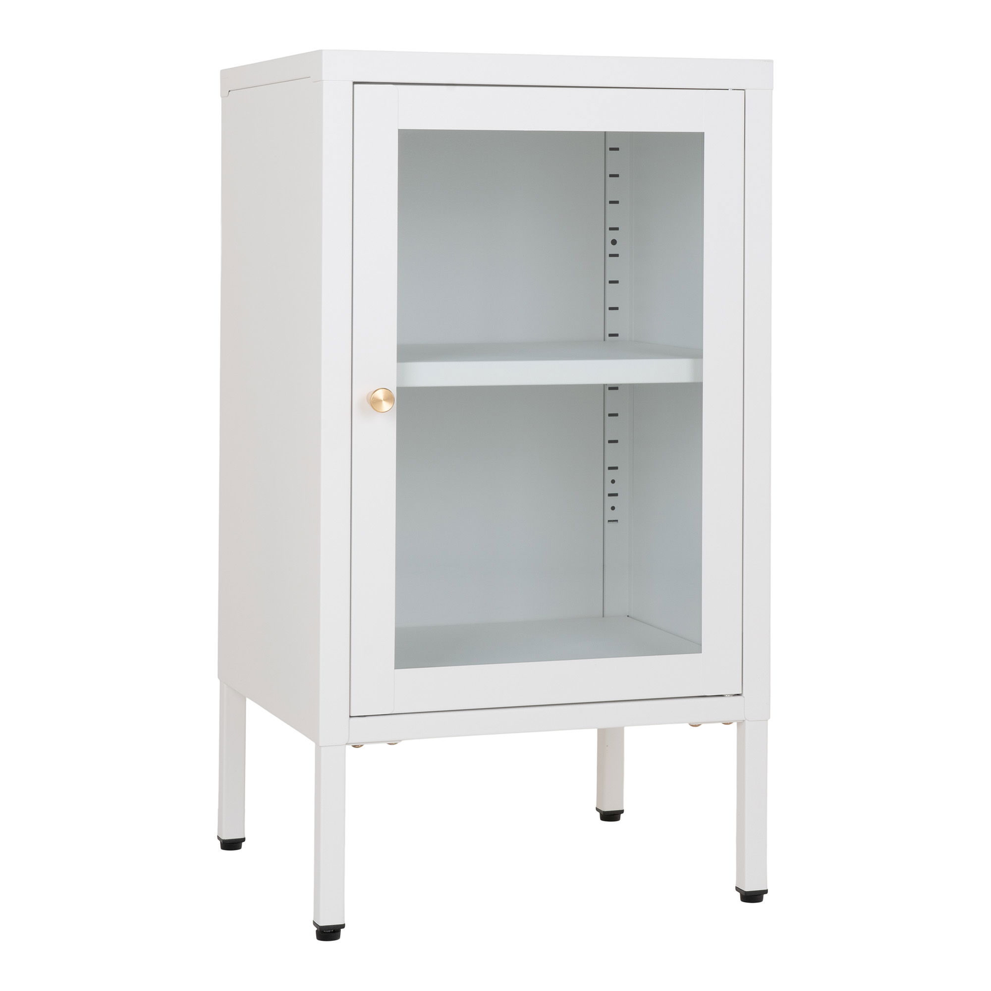 QUVIO Stijlvolle Kast – Bijzetkast Praag – Wit – 38x35x70 cm – Staal en Glas