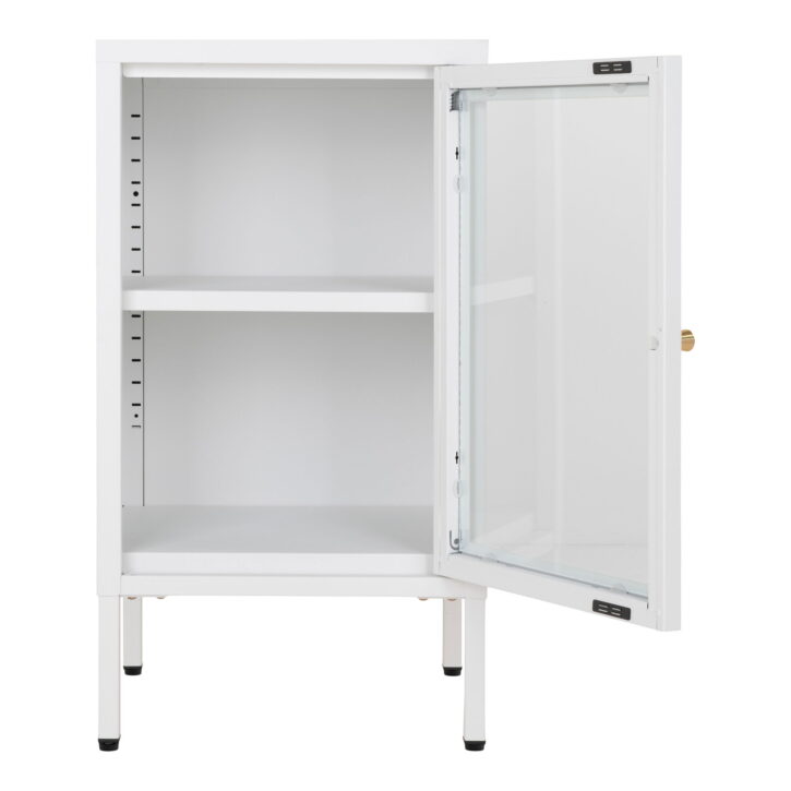 QUVIO Stijlvolle Kast – Bijzetkast Praag – Wit – 38x35x70 cm – Staal en Glas
