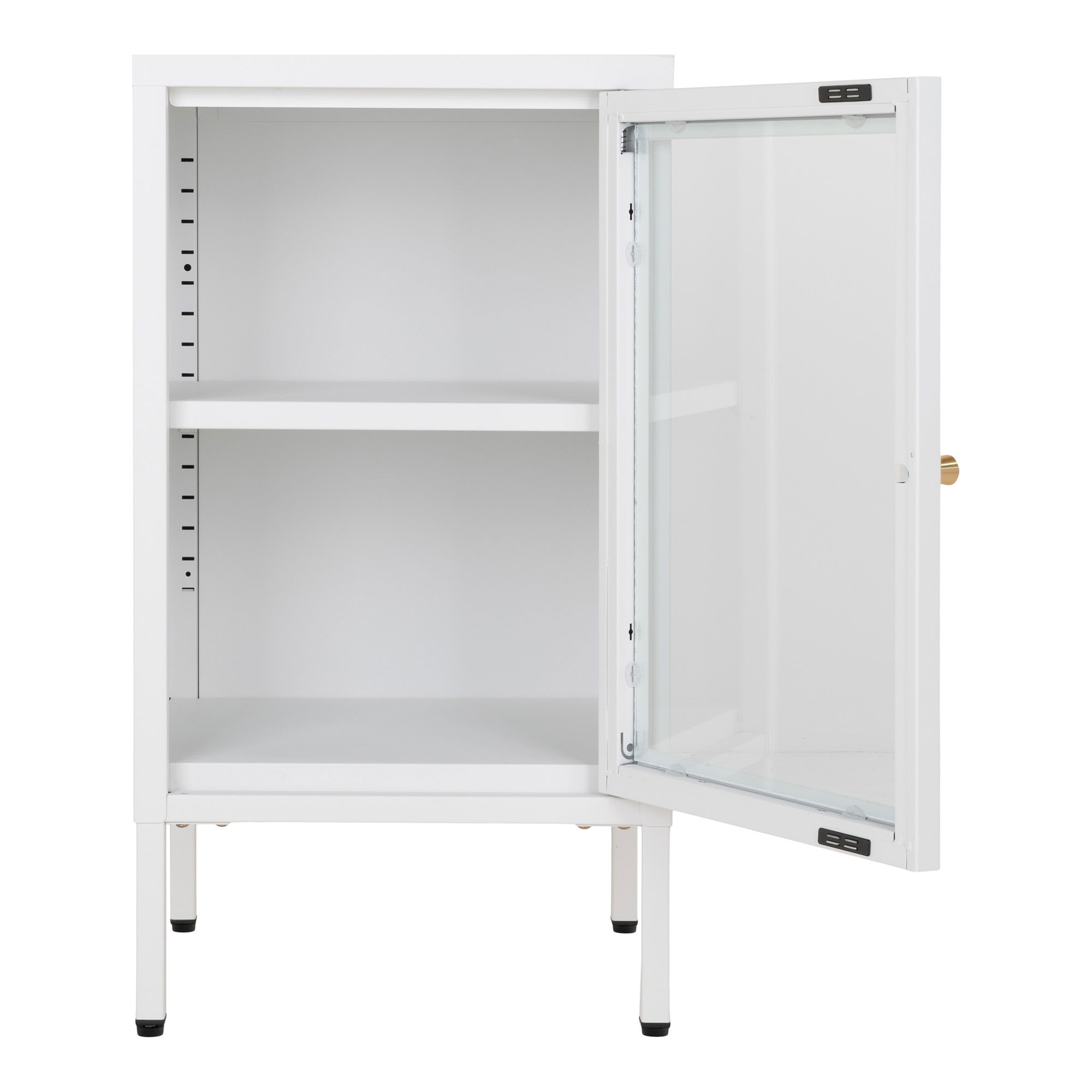 QUVIO Stijlvolle Kast – Bijzetkast Praag – Wit – 38x35x70 cm – Staal en Glas