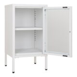 QUVIO Stijlvolle Kast – Bijzetkast Praag – Wit – 38x35x70 cm – Staal en Glas