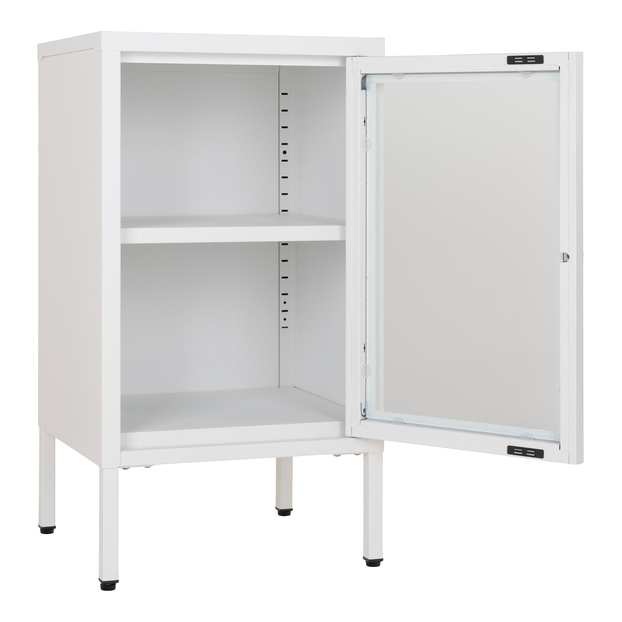 QUVIO Stijlvolle Kast – Bijzetkast Praag – Wit – 38x35x70 cm – Staal en Glas