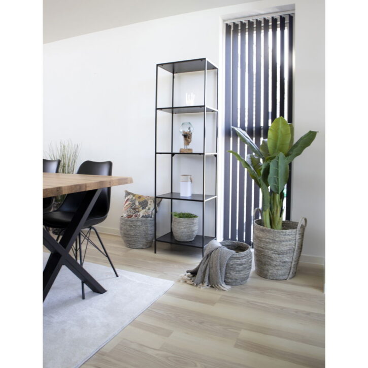 QUVIO Wandkast Gothenburg – Zwart – 5 planken – Staal en Spaanplaat – 51x36x170 cm
