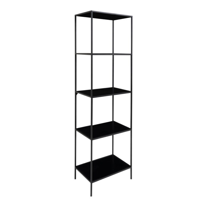 QUVIO Wandkast Gothenburg – Zwart – 5 planken – Staal en Spaanplaat – 51x36x170 cm