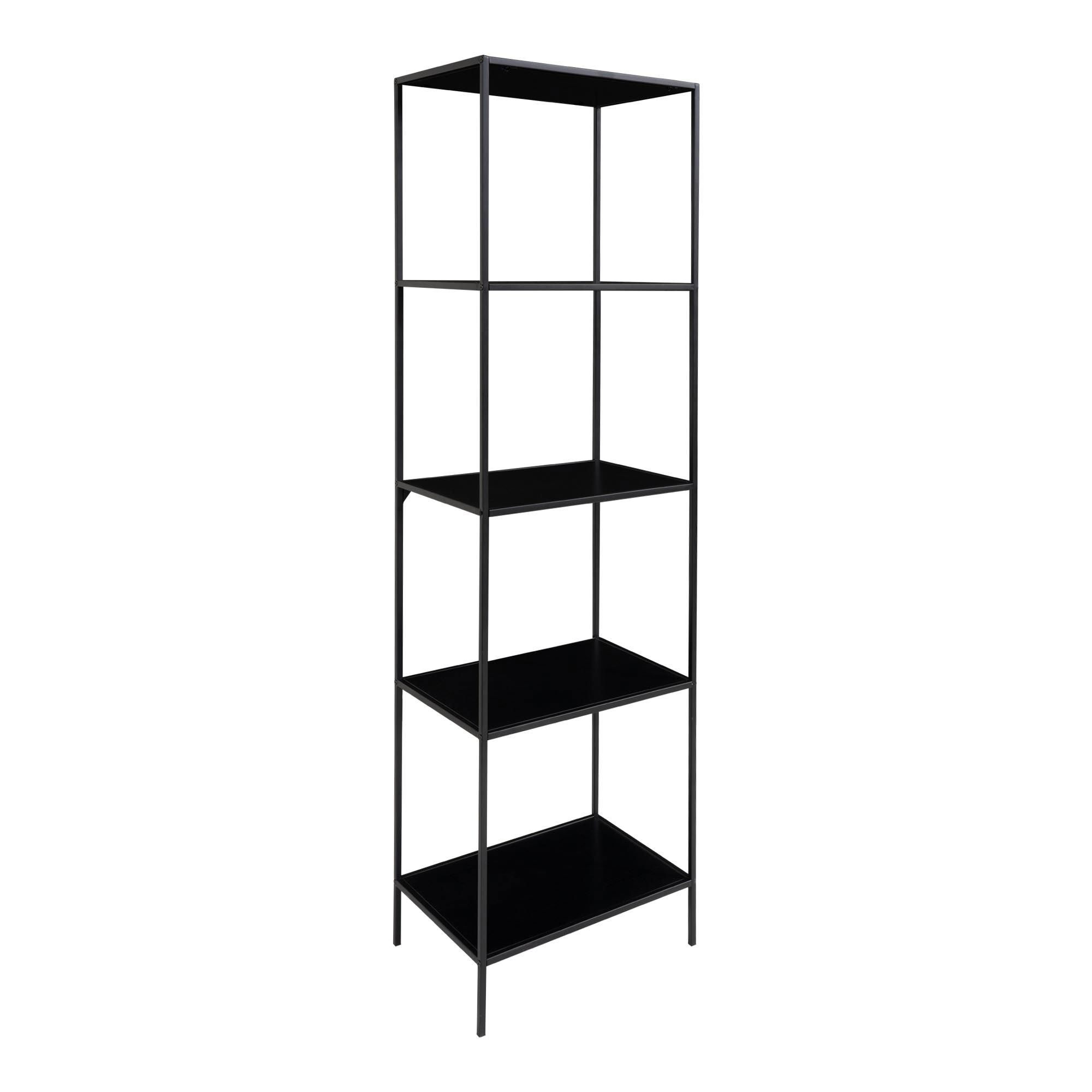 QUVIO Wandkast Gothenburg – Zwart – 5 planken – Staal en Spaanplaat – 51x36x170 cm