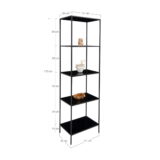 QUVIO Wandkast Gothenburg – Zwart – 5 planken – Staal en Spaanplaat – 51x36x170 cm