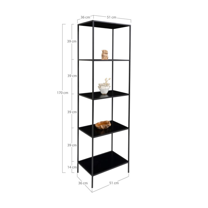QUVIO Wandkast Gothenburg – Zwart – 5 planken – Staal en Spaanplaat – 51x36x170 cm