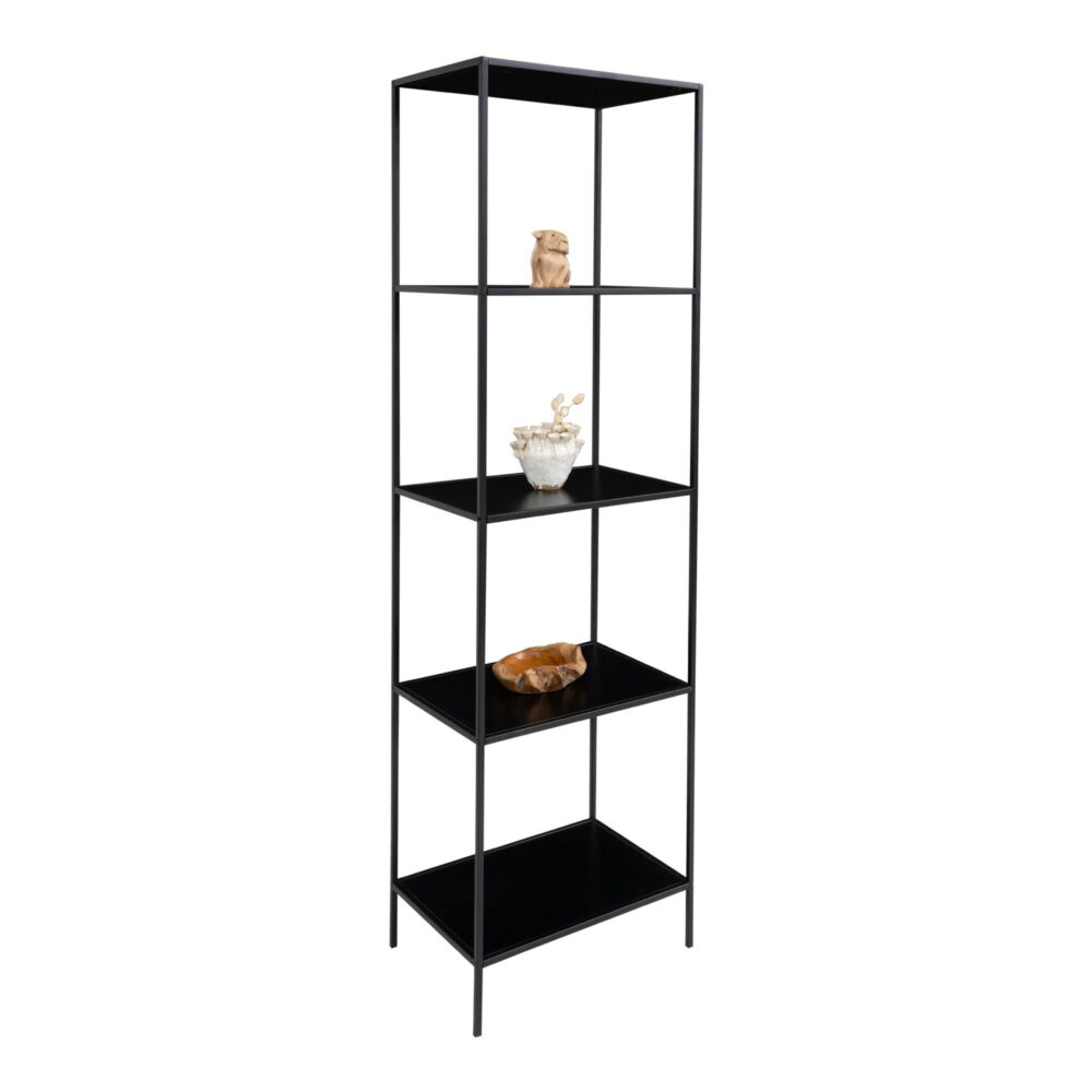 QUVIO Wandkast Gothenburg – Zwart – 5 planken – Staal en Spaanplaat – 51x36x170 cm