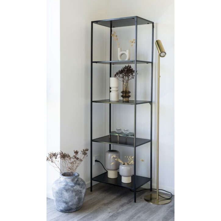QUVIO Wandkast Gothenburg – Zwart – 5 planken – Staal en Spaanplaat – 51x36x170 cm