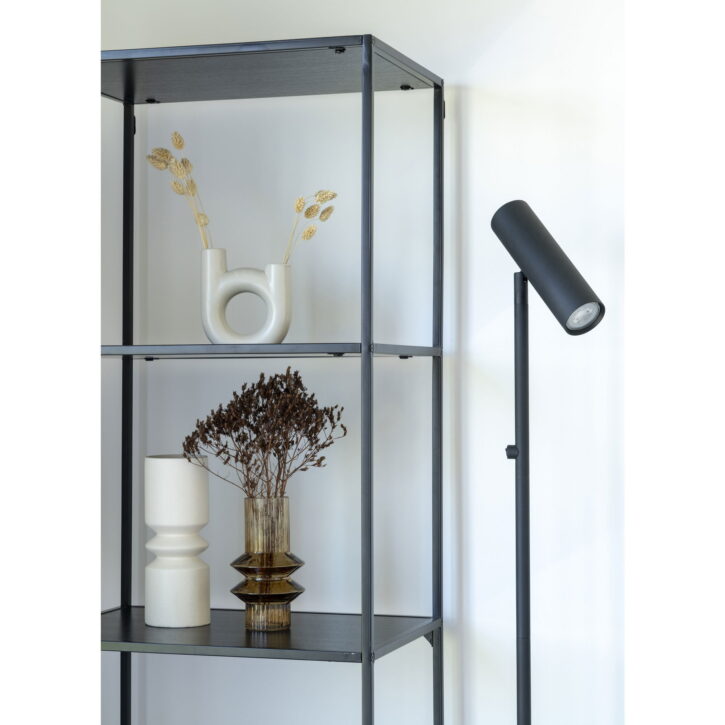 QUVIO Wandkast Gothenburg – Zwart – 5 planken – Staal en Spaanplaat – 51x36x170 cm