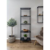 QUVIO Wandkast Gothenburg – Zwart – 5 planken – Staal en Spaanplaat – 51x36x170 cm