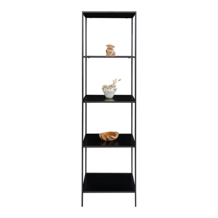 QUVIO Wandkast Gothenburg – Zwart – 5 planken – Staal en Spaanplaat – 51x36x170 cm