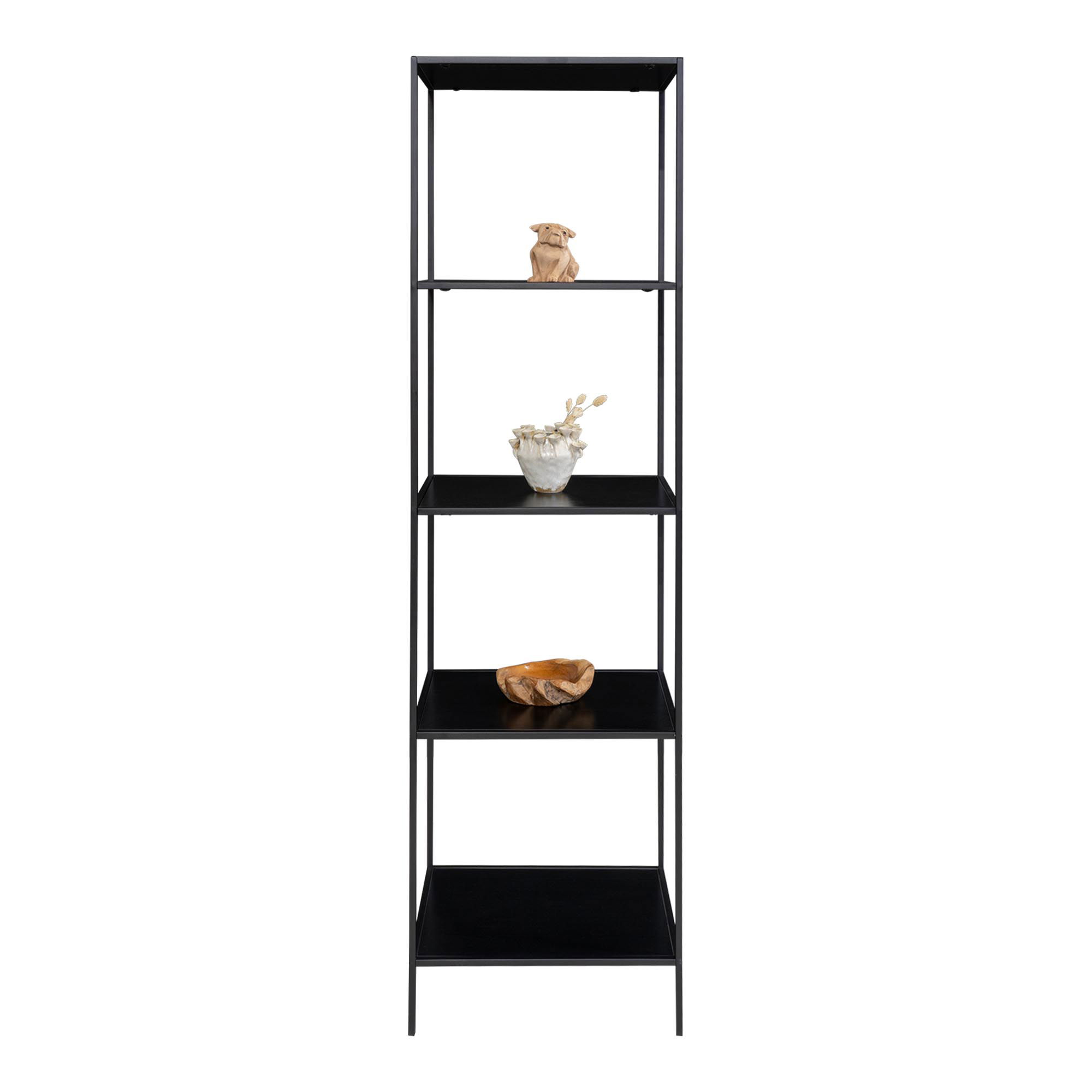 QUVIO Wandkast Gothenburg – Zwart – 5 planken – Staal en Spaanplaat – 51x36x170 cm