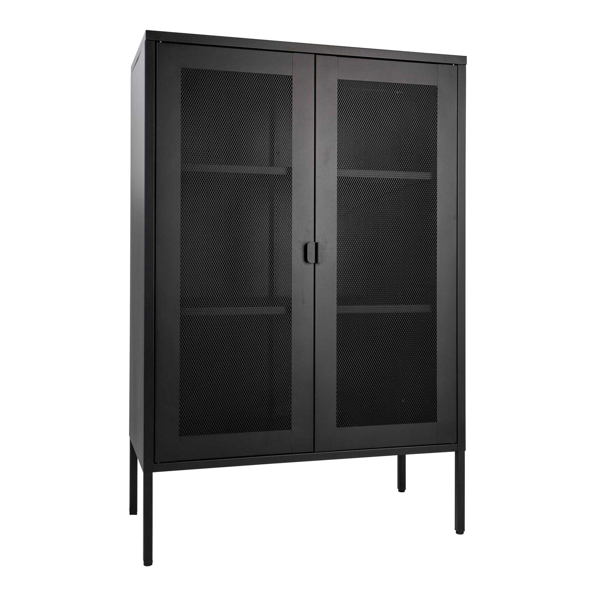 QUVIO Zwarte metalen vitrinekast – Twee gaasdeuren – 80x40x120 cm