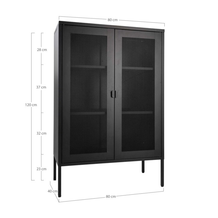 QUVIO Zwarte metalen vitrinekast – Twee gaasdeuren – 80x40x120 cm