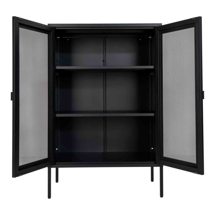 QUVIO Zwarte metalen vitrinekast – Twee gaasdeuren – 80x40x120 cm